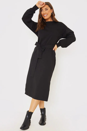 Belted Midi Sweater Dress��